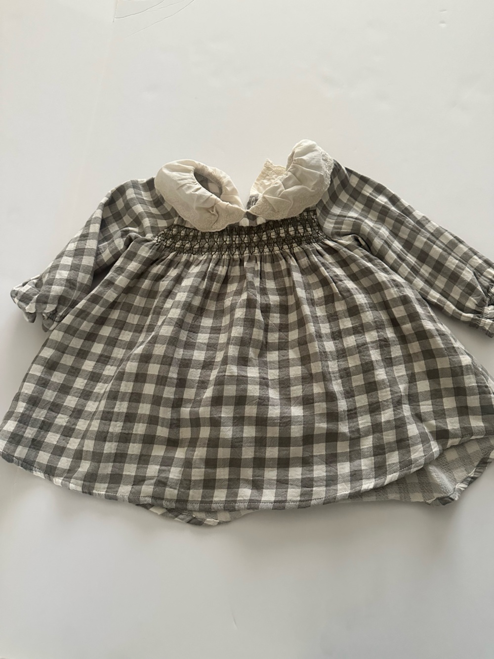 Quincy Mae green and cream check baby dress